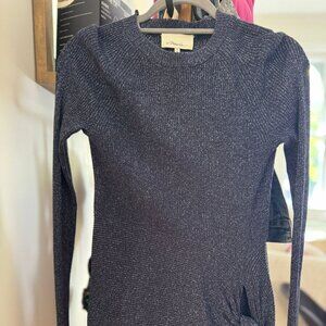 3.1 Phillip Lim Lurex Rib-Knit Side-Tie Sweater Small Midnight